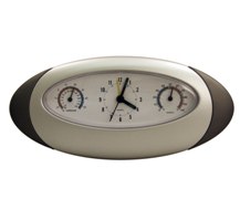 Silver And Dark Grey Weather Station Desk Clock (21X9.5Cm)