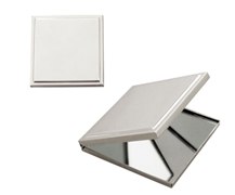 Square Silver Double Compact Mirror Ridge (7.5X3Cm)