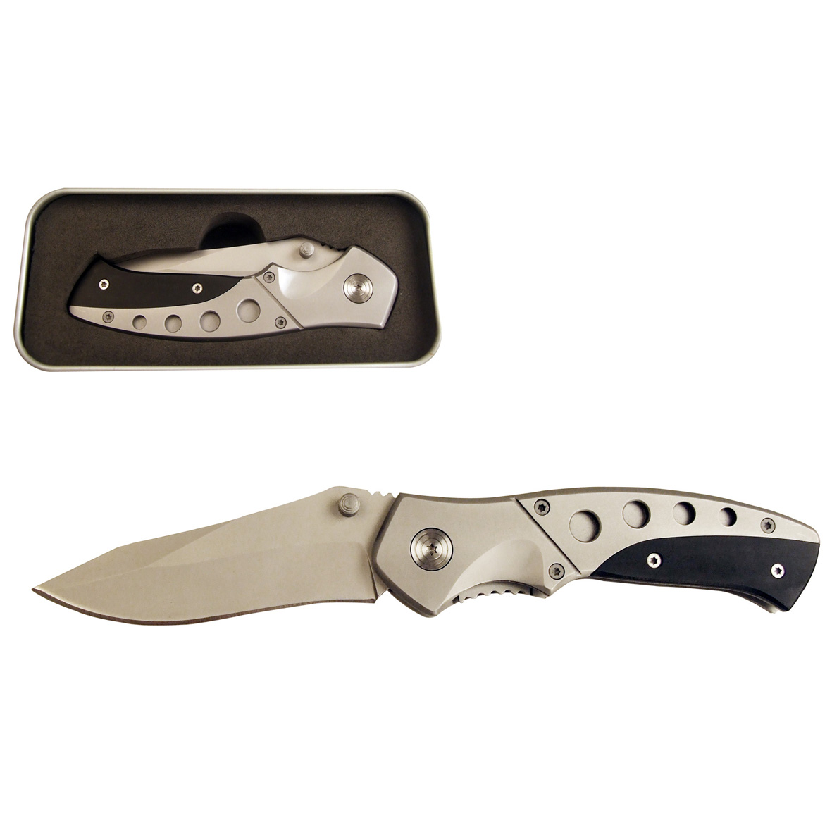 Stainless Steel Folding  Knife In Presentation Tin (19Cm Open)