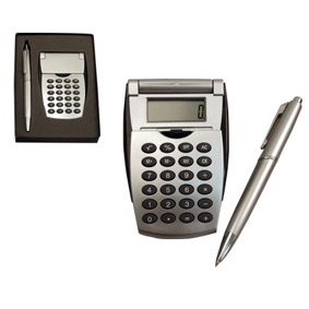 Silver Pen And Flip Top Calculator Set In Gift Box (16X11X2C