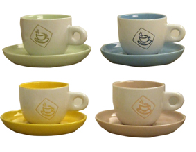 4 Colour Expresso Cups + Saucers (Set Of 4 In Gift Box)