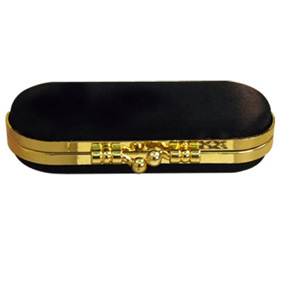 Lipstick Case Black Satin With Gold Trims (9.5X4Cm)