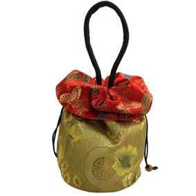 Gold/Red Oriental Drawstring Bag( 33X18Cm)