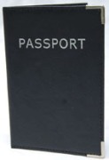 Leather passport cover-black w/silver trims in white box