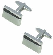 Two-Tone Silver Cufflinks In Presentation Box "Black Inlay"