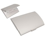 Matt silver business card holder- heavy duty in white bo