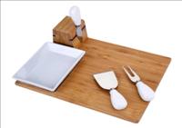5Pc Bamboo And Ceramic Cheese Board Set