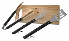 3Pc Ss & Black Braai Set With Cutting Board Inc. Spatula, Tongs