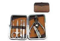 6pc manicure set with stainless steel implements in two-tone bro