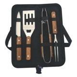 4Pc Stainless Steel And Wood Braai Set In Black Zip Around Bag