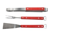 3Pc Stainless Steel And Rose Wood Braai Set