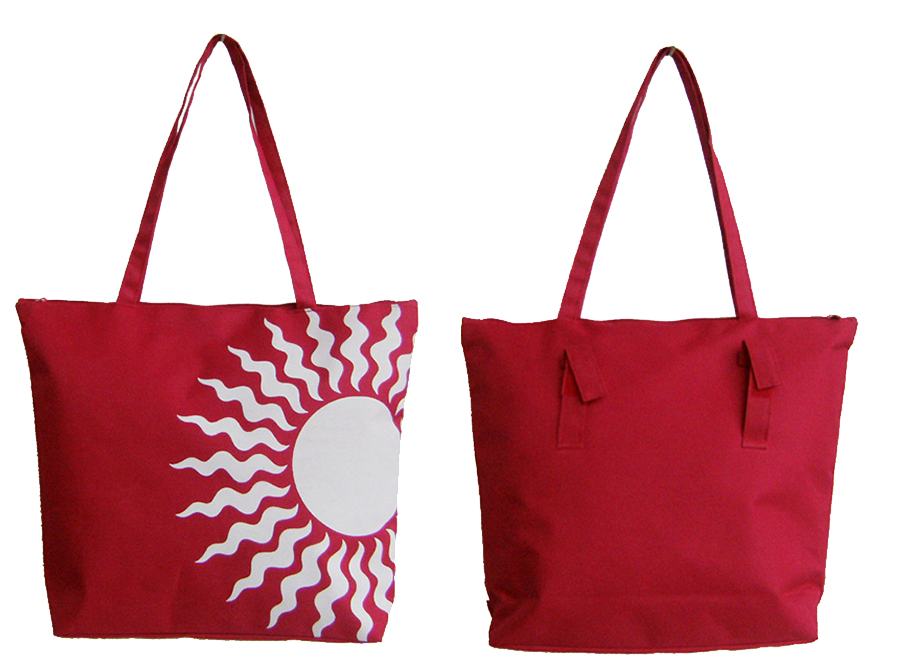 Red Shopping / Beach Bag With White Sun Print And Velcro Strap