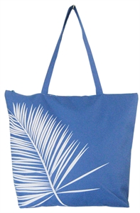 Dark Blue Shopping / Beach Bag With White Leaf Print And Velcro