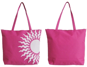 Pink Shopping / Beach Bag With White Sun Print (42X35Cm)