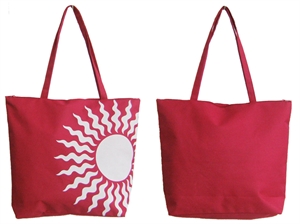 Red Shopping/Beach Bag With White Sun Print (42X35Cm)