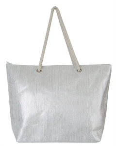 Silver Bling Shopping / Beach Bag With Natural Cotton Rope Shoul