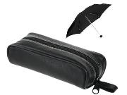 Umbrella in leather zip up bag