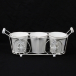 Three Round Pots In Iron Basket