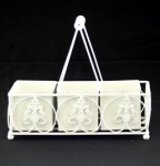 Three Small Square Pots In Iron Basket Three Small Square Pots In Iron Basket