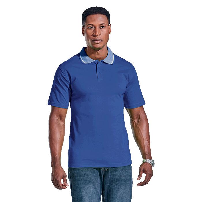 Barron Mens Jacquard Collar Golfer - Avail in: Black, Khaki, Nav