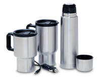 3 Piece Travel Set Flask & Mugs - Silver