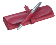Leather Pen and Pouch Set - Red