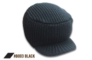 Military Knitted Peaked Beanie - Black