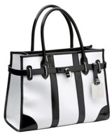 Polo Leather Handbags Large Folio Shopper - Black Black/White Polo Leather Handbags Large Folio Shopper - Black Black/White