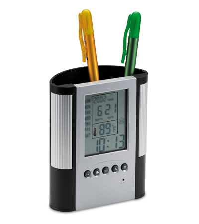 Stationary holder with full weather station and clock