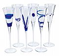6-piece set of champagne glasses in assorted blue decoration