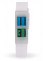 Digital rectangular wristwatch with 2 tones coloured display.