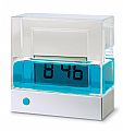 Aqualog. Digital liquid clock with integrated logo display.