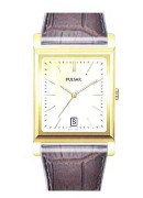 Pulsar Gents Rect Gp Brn Lth St Date Wrist Watch Pulsar Gents Rect Gp Brn Lth St Date Wrist Watch