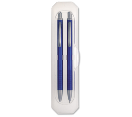 Aluminium ball pen and propelling pencil in transparent case