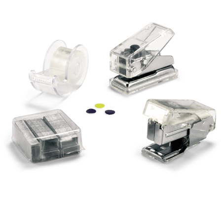 Desk set with perforator, tape dispenser and stapler