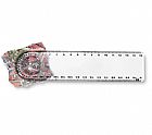 Plastic ruler with magnifier and protractor