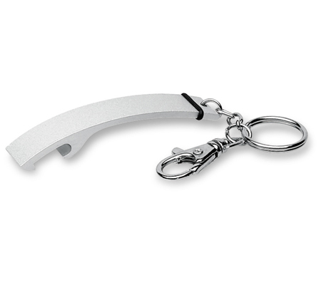 Key-ring with matt silver coloured bottle opener