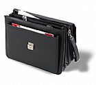 Imitation leaher document case with lock and outside zip pocket