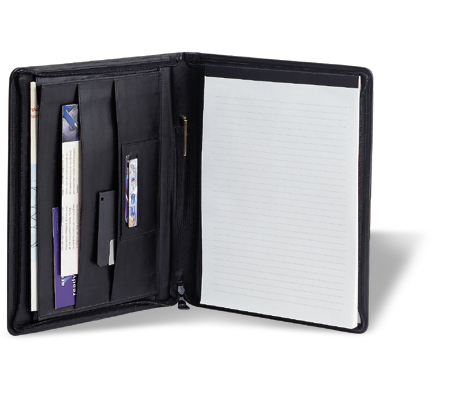 Luxury leather A-4 writing case with zipper