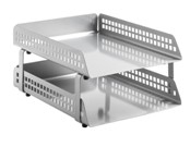 Square Punch, Steel Letter Tray, 2 Tier - Silver