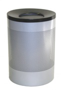 Wide Litter Bin with Black Swivel Funnel Top, Perforated - Silve