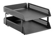 Perforated Steel Letter Tray, 2 Tier - Black