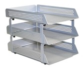 Perforated Steel Letter Tray, 3 Tier - Silver
