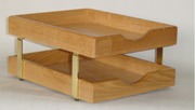 Letter Trays, A4 2 Tier with Fixed Brass Uprights, Solid Wood -
