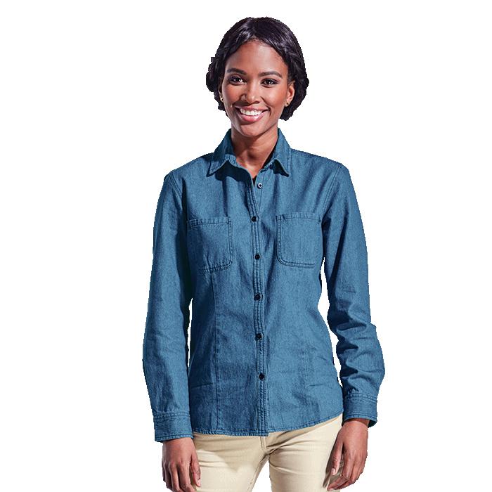 Barron Ladies Denim Blouse Long Sleeve - Avail in: Mid Blue