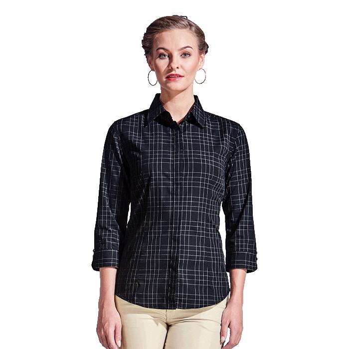 Barron Ladies Hamilton Check Blouse - Avail in: Black, Navy or R