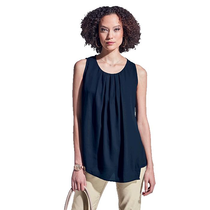 Barron Ladies Lotus Blouse - Avail in: Black, Cobalt, Navy, Whit