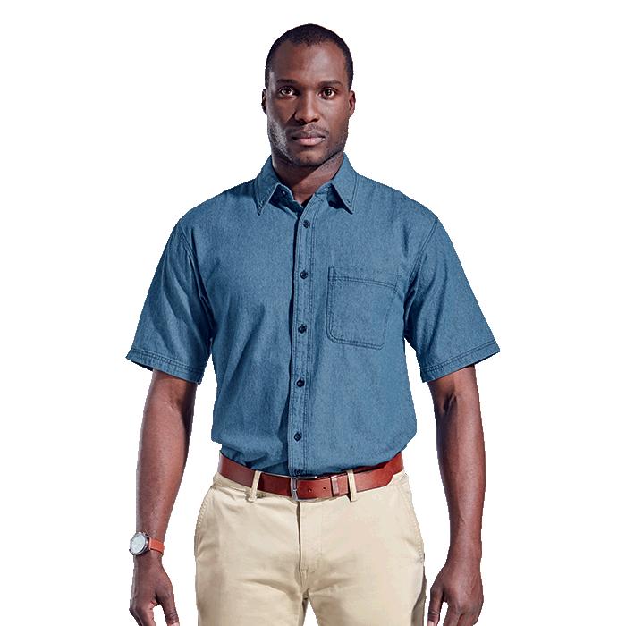 Barron Mens Denim Shirt Short Sleeve - Avail in: Mid Blue
