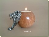 Lion Wood Candle Holder - Ball - African Theme