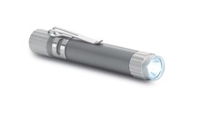 Aluminium LED torch in matt finish with metal clip. 3 cell batte